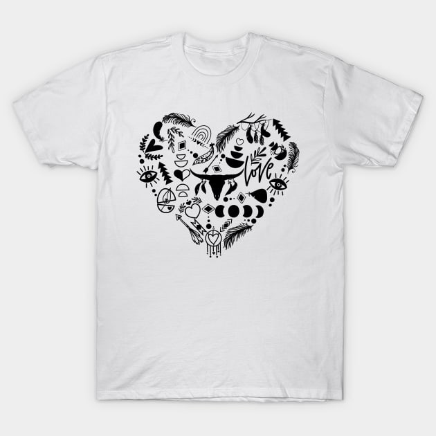 Boho Bohemian T-shirt with Mexican print in heart T-Shirt by sezzy@artkins.ca